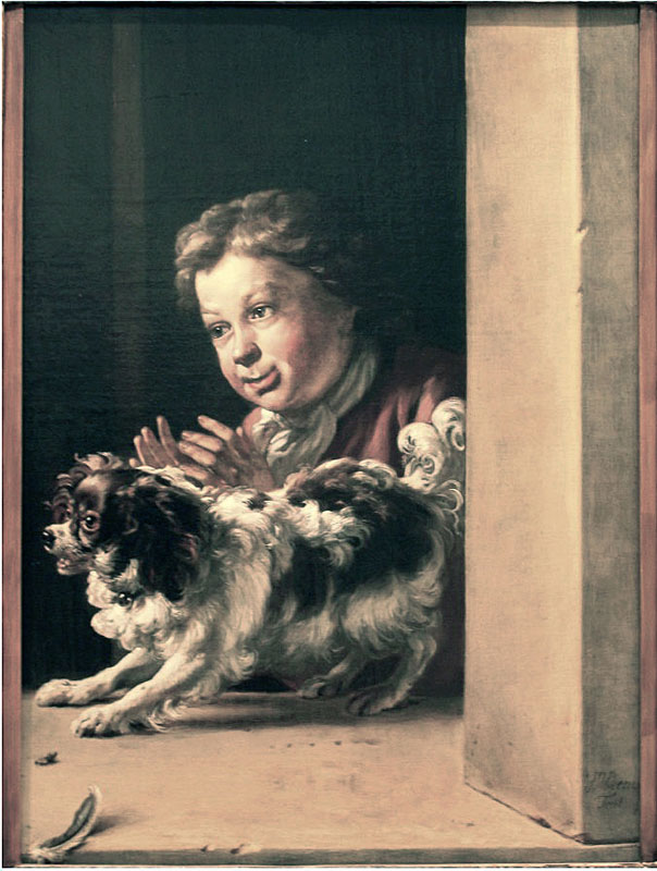 Child and Dog in a Sham Window